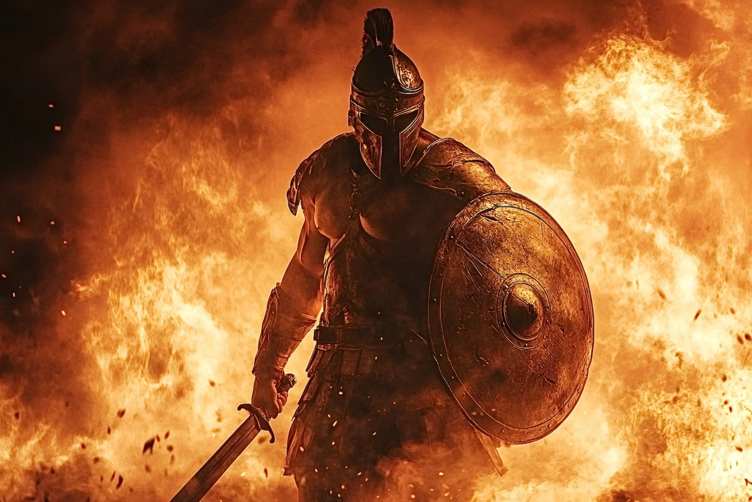 Spartan warrior in flames illustrating the risks of tren ace and trenbolone acetate