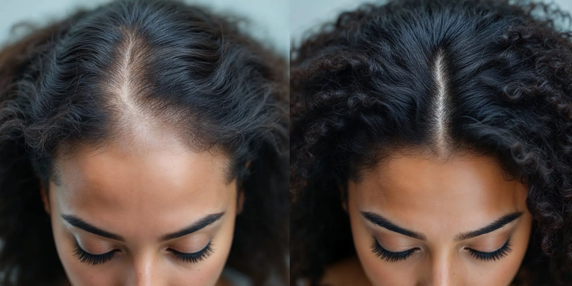 Hair loss treatment in Canada: a thinning hair part next to a fuller part