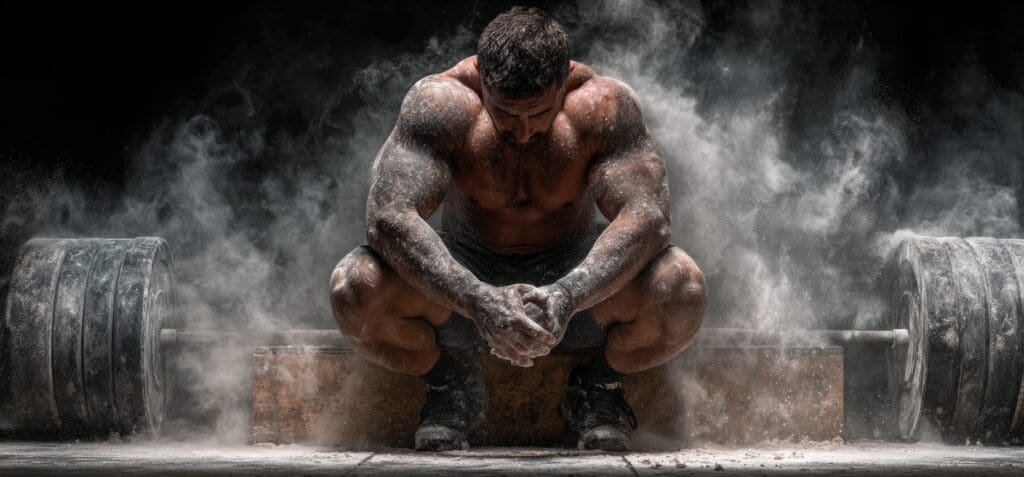 Muscular athlete beside weights illustrating the question are peptides steroids