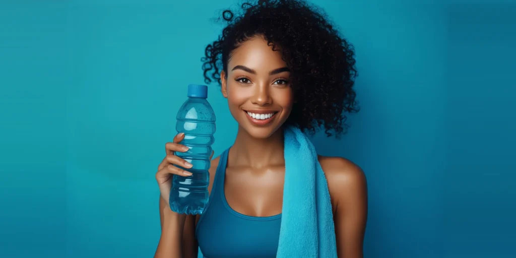 Woman holding a water bottle after a workout, electrolytes on retatrutide